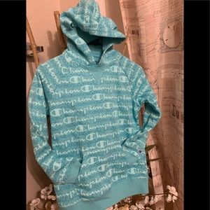 champion hoodie/sweatshirt -turquoise size large
